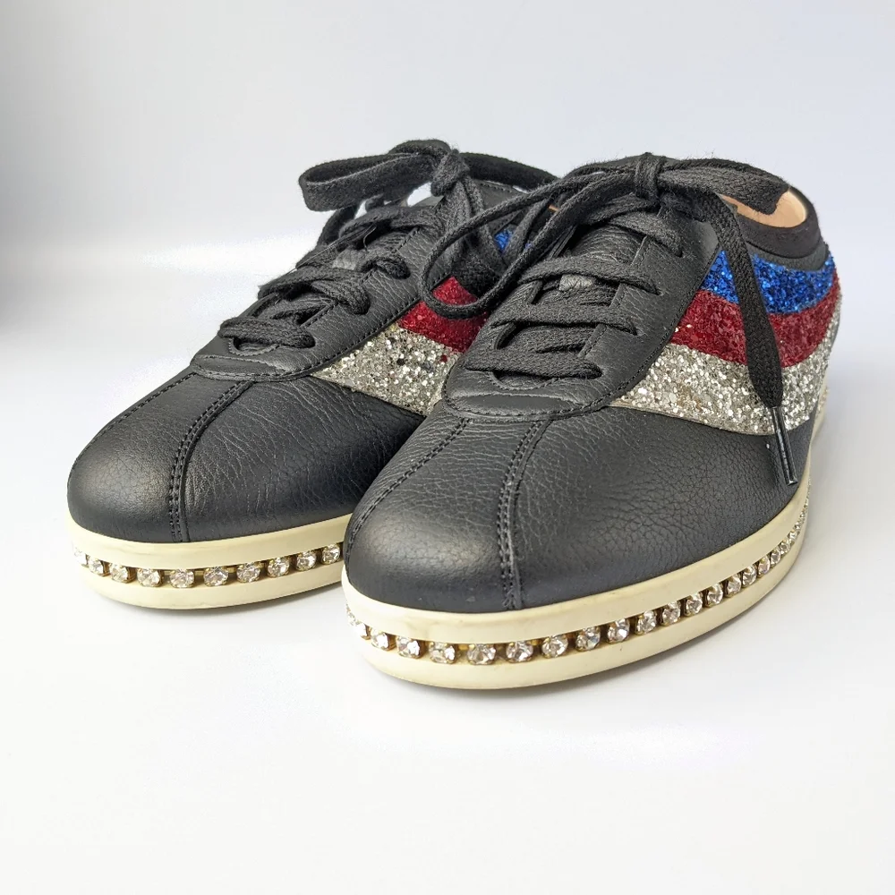 Gucci Black Falacer Glitter Crystal Rhinestone Sneakers Size 38.5 - Picture 4 of 10
